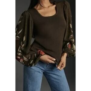 Anthropologie Blank London Peasant Floral Knit Top Size XS Boho Cottage Indie